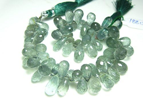 13 inch natural beads strand of 6x9-7x13mm faceted drop moss aquamarine gemstone beads for DIY jewelry - necklace, bracelet, earring, ring.