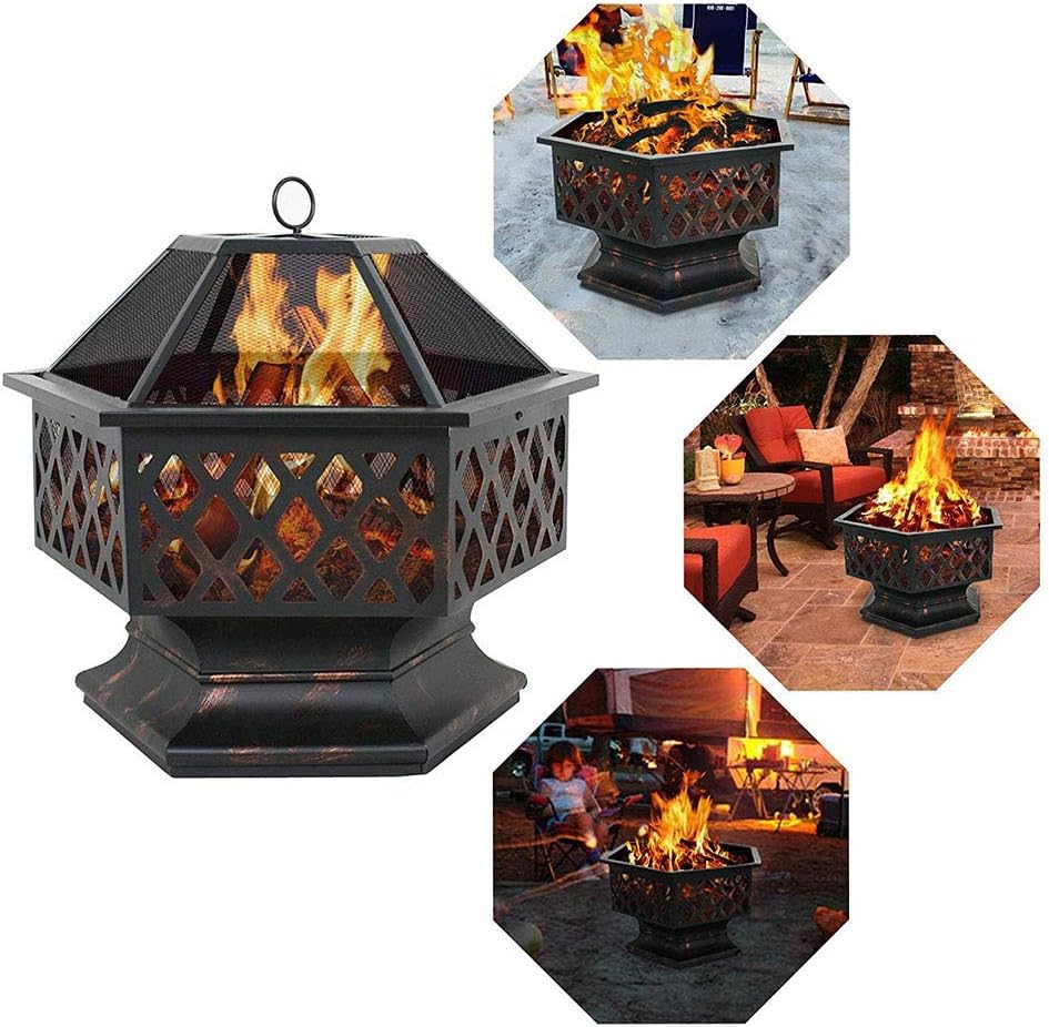 Outdoor Fire Pit Fire Pit with BBQ Grill Shelf, Outdoor Metal Brazier Heater, Ice Pit, Metal Brazier for Garden Patio Outdoor 25 * 24 Inch Grill Barbecue Rack