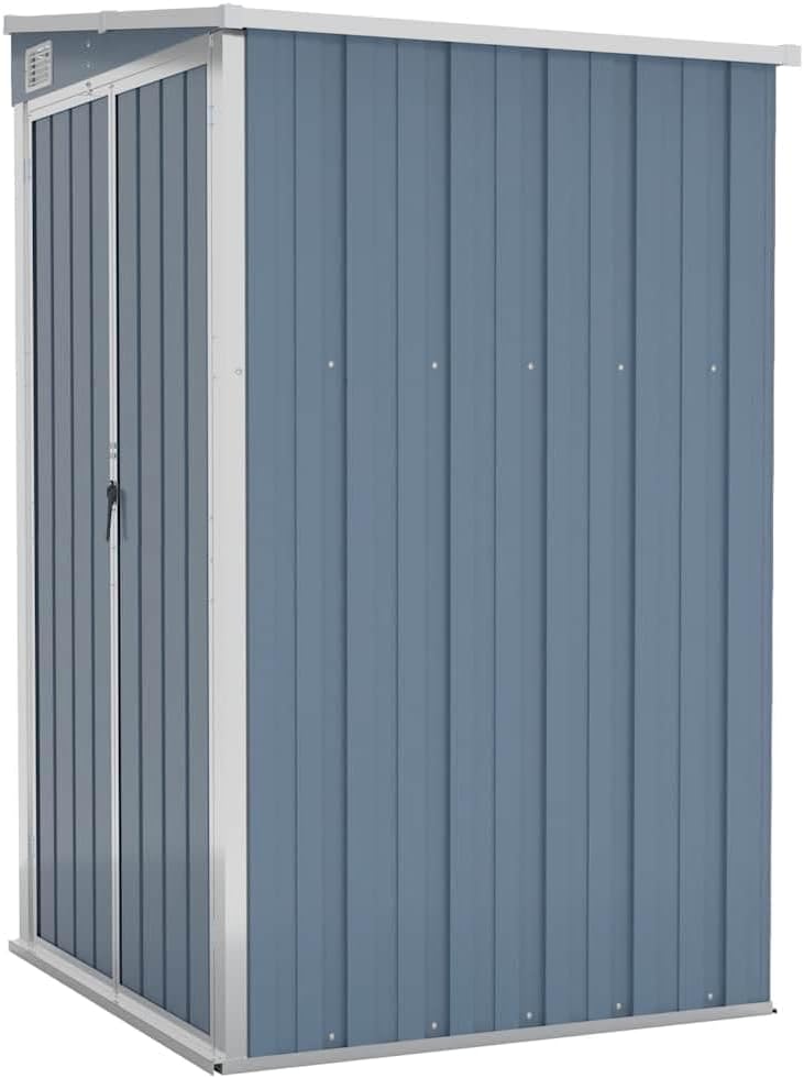 vidaXL Wall-Mounted Galvanized Steel Garden Shed, Gray - Durable Metal Storage House with Lock Function, Easy-to-Install, Weather-Resistant Design, Perfect for Garden Tools & Equipment Storage