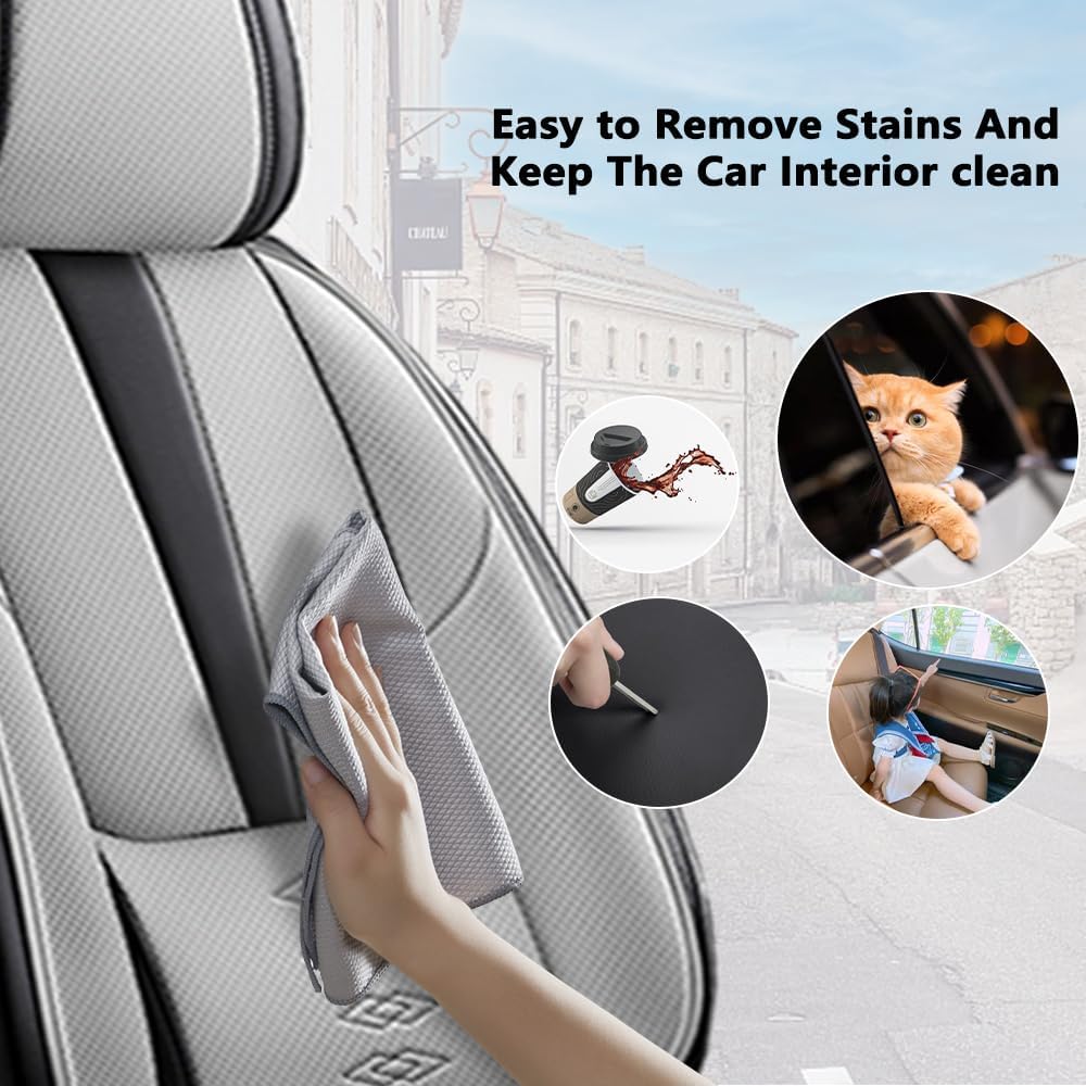 Full Set Seat Covers for Toyota Highlander 2001-2024,Leather Car Seat Covers,Interior Accessories Seat Covers,Waterproof Car Seat Protectors for Highlander(Black Gray,Deluxe)