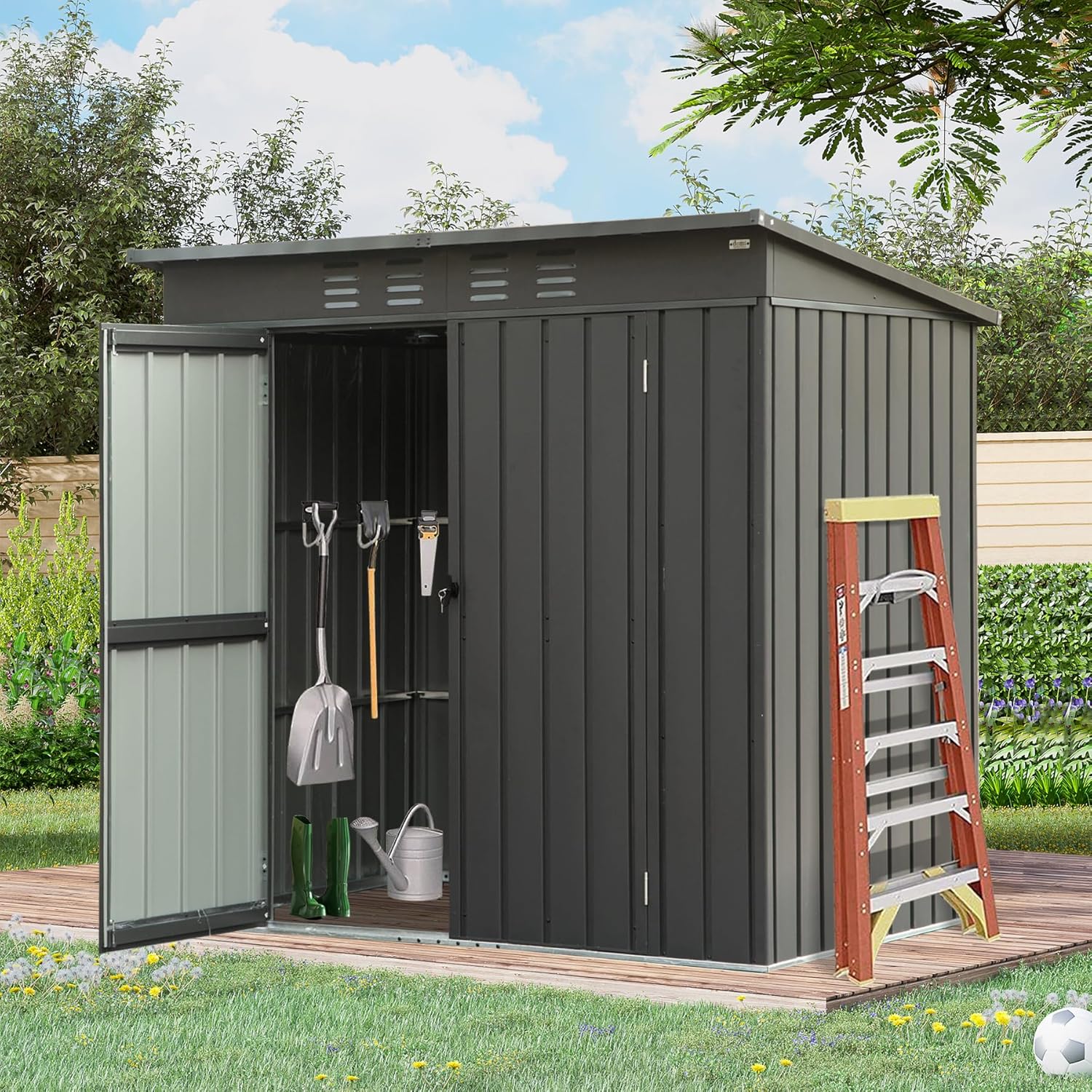 Domi Outdoor Storage Shed 6x4 FT,Metal Outside Sheds&Outdoor Storage Galvanized Steel,Tool Shed with Lockable Double Door for Patio,Backyard,Garden,Lawn