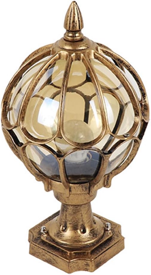 Outdoor Column Lights Mid-Century Modern Globe Vintage Lantern Post Lamp IP55 Waterproof Aluminum Glass Lampshade Exterior Pillar Lighting Fixture For Fence Patio Pole Garden Yard (Gold,18cm/7.1