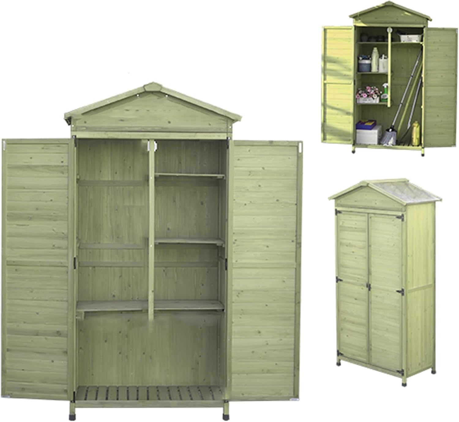 Compact Tool Cabinet, Garden Tool Storage Cabinet, Indoor Lockable Cabinets with Shelves and Doors for Backyard Bathroom Kitchen Garage Balcony Garden Patio (Green 99 * 60 * 190cm)