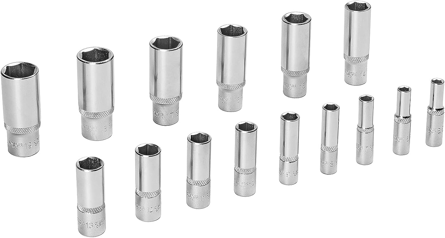 Jetech 75PCS Metric Socket Set, Includes 1/4 Inch and 3/8 Inch Drive Standard/Deep Sockets, Quick-Release Softgrip Ratchet, Bits, Extensions and Adapter, Universal Joint and Other Accessories