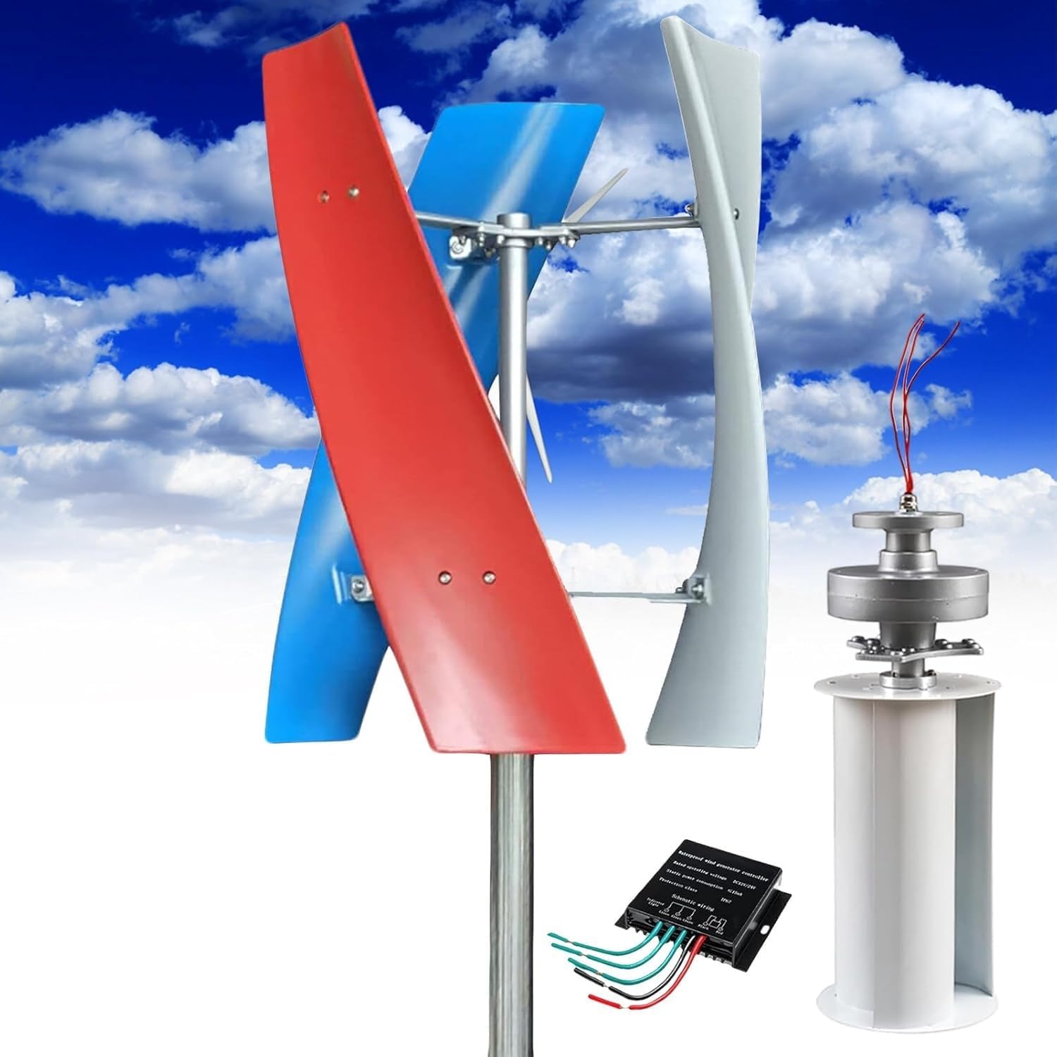 16000W Vertical Wind Turbine Generator Kit, 12V/24V/48V Small AC Wind Turbine with MPPT Controller, Colorful Industrial Energy Solution for Renewable Power