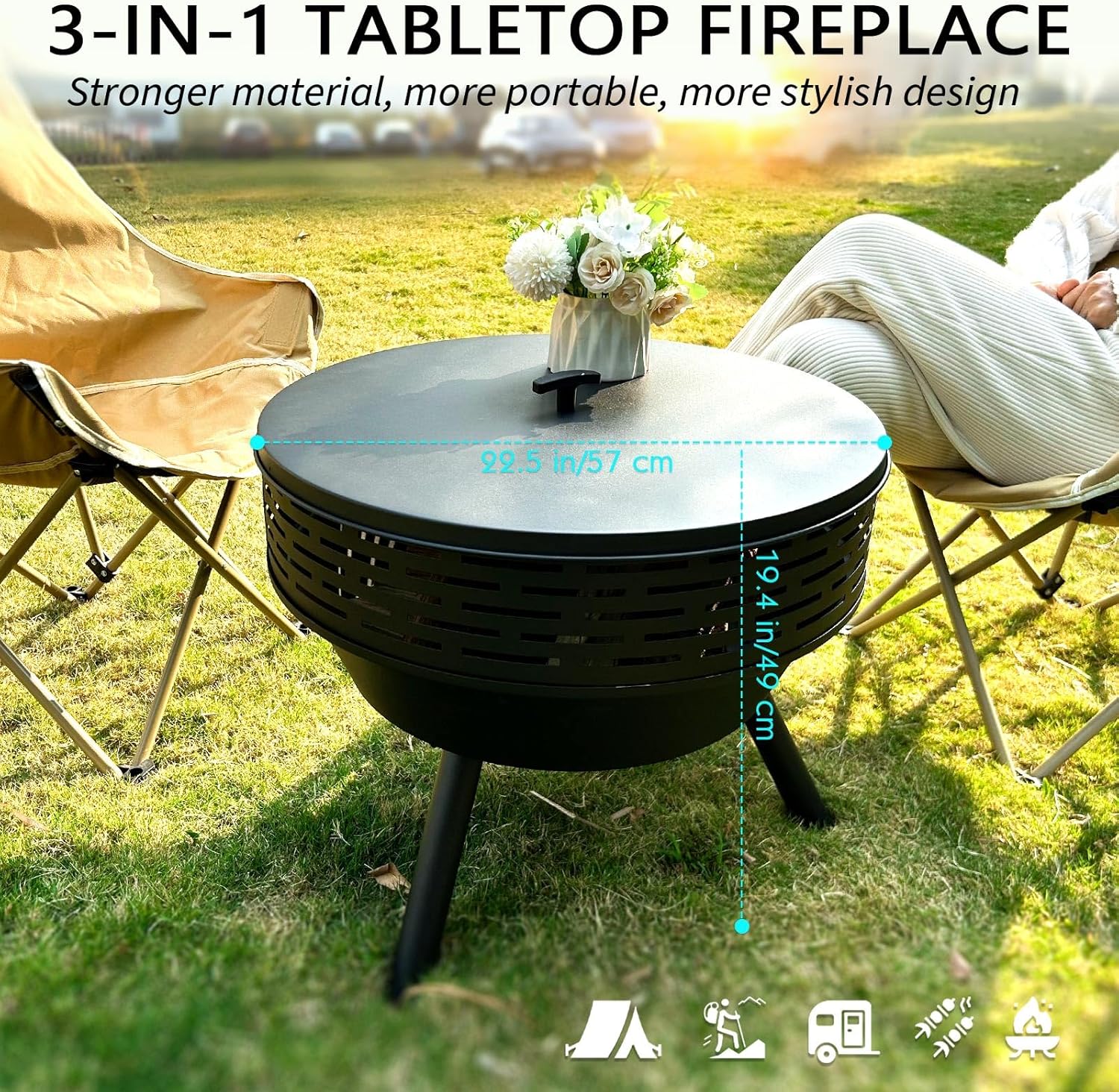 3-in-1 Fire Pit with Grill & Lid, 23