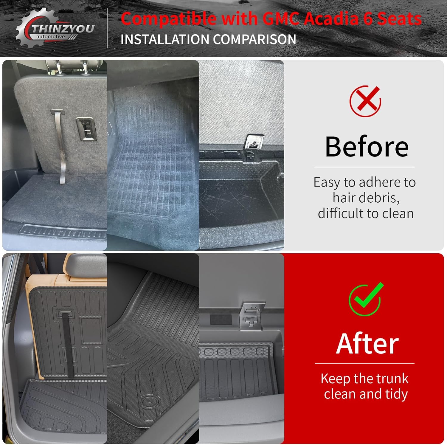 Floor Mats Compatible with 2017-2023 GMC Acadia 6 Seats Cargo Liner Sub Trunk Mat Back Seat Cover Protector All Weather 2022 Acadia Accessories (6 Seats, Floor Mats Full Set 8 PCS)