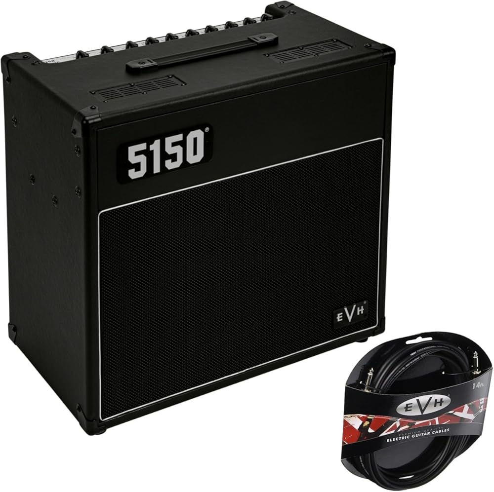 EVH 5150 Iconic Series 15W 1 x 10 Combo Electric Guitar Amplifier (Black) Bundle with EVH Guitar Cable (2 items)