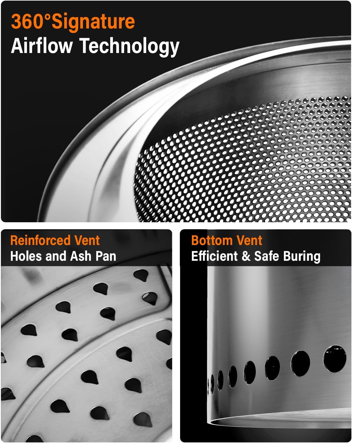 YEFU Smokeless Firepit Foldable 19in: Portable Fire Pit for Outside Wood Burning - Outdoor Camping Patio Bonfire Pit with Removable Ash Pan Easy to Carry & Clean