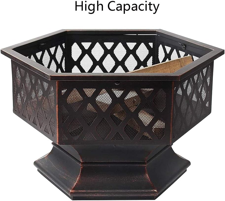 Wood Burning Bonfire Firebowl,22 Inch Hex-Shaped with Mesh Screen Firepits