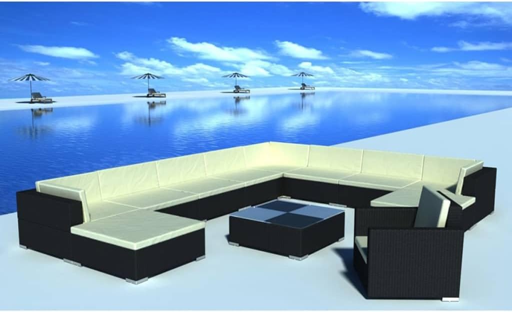 12 Piece Patio Lounge Set with Cushions Poly Rattan Black,AllWeather Rattan Lounge Set: Style and Comfort for Your Outdoor Oasis Patio Furniture Sets, Outdoor Furniture Sets