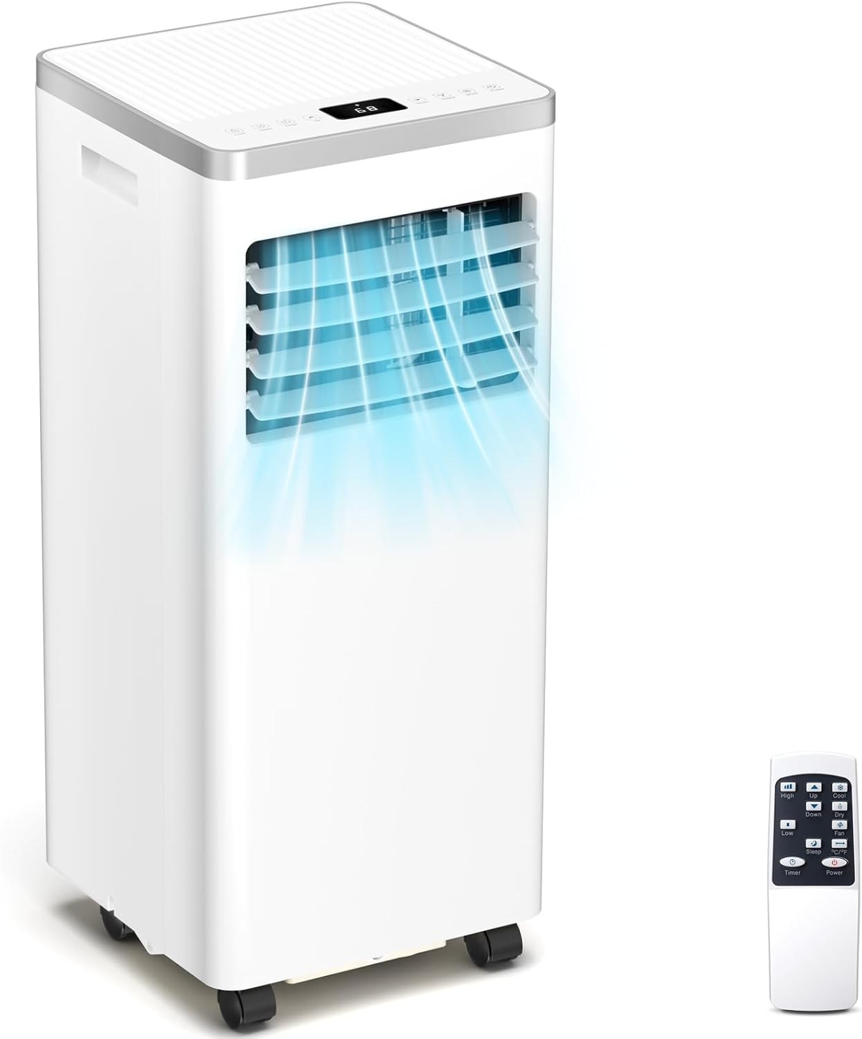 ZAFRO Portable Air Conditioner 8000 BTU (ASHRAE) Cools up to 350 Sq. Ft., Remote Control, LED Display, 4-in-1 Modes Portable AC Unit with Window Kits for Bedroom, Home, Dorm, Office, White