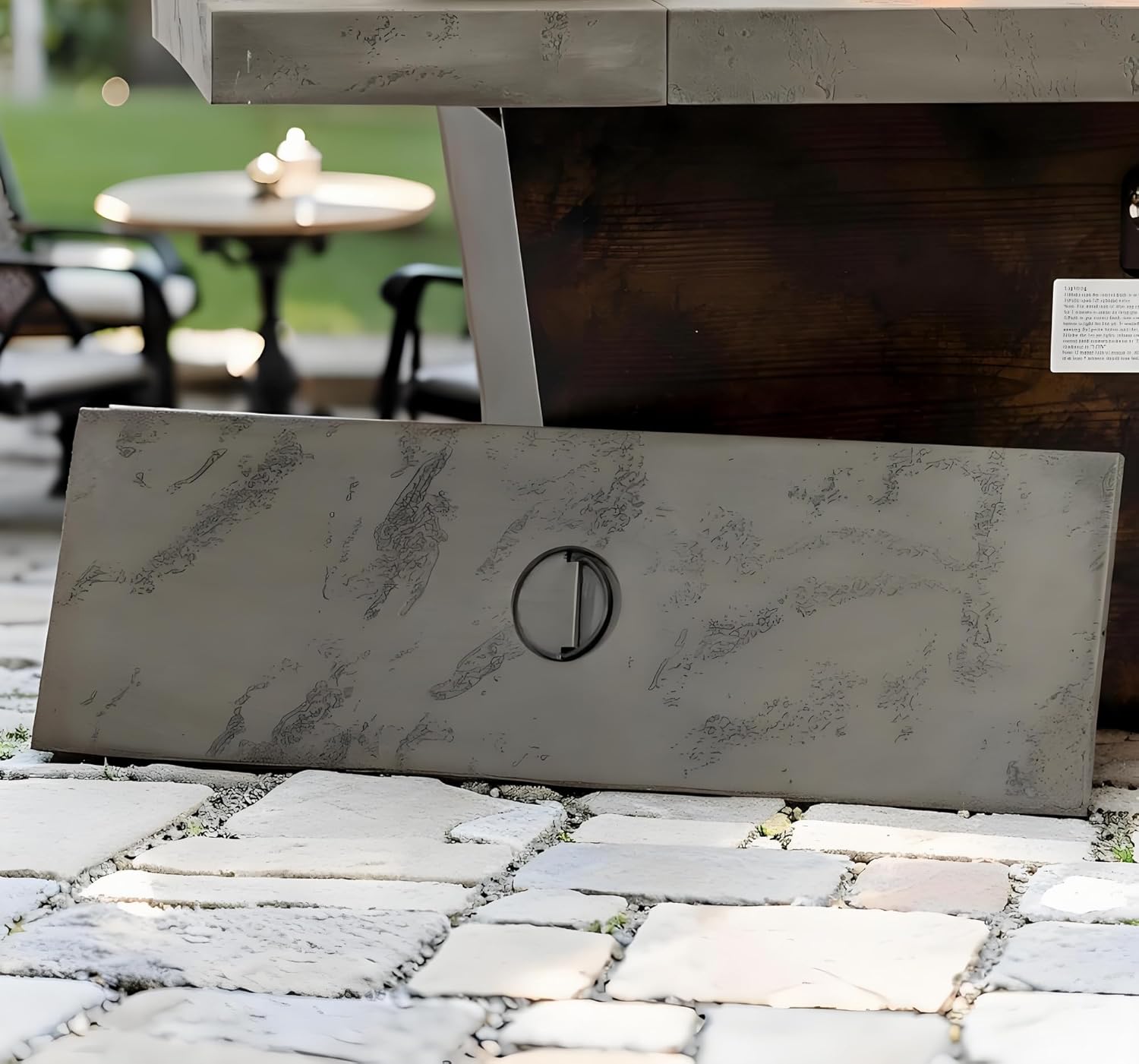 Modern Outdoor 42-Inch Rectangular Gas Fire Pit Table, Cement Grey Iron Construction with Wood Grain Base, 50000 BTU Propane Heating for Patio, Garden, 41.73 x 23.62 x 15.55 Inches