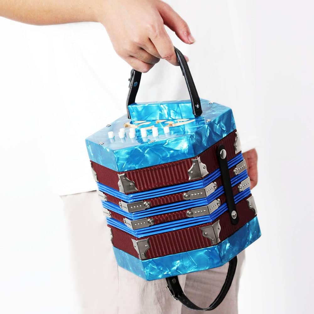Concertina Accordion 20-Button 40-Reed Anglo Style Accordion Music Instrument With Carrying Bag Leather Hand Strap Blue
