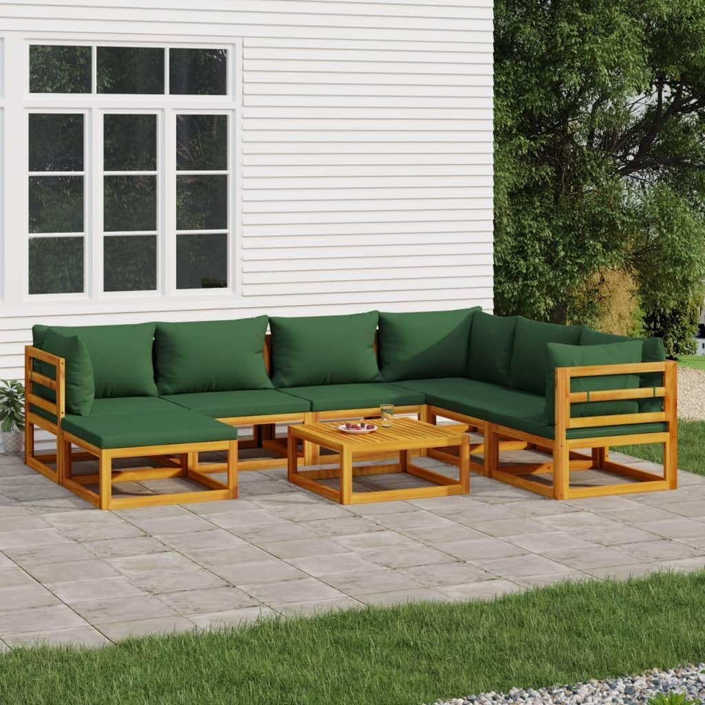 Furniture Sets 8 Piece Patio Lounge Set with Green Cushions Solid Wood,Elegant Acacia Wood Patio Lounge Set: Comfortable Seating for Outdoor Living Garden Conversation Sets