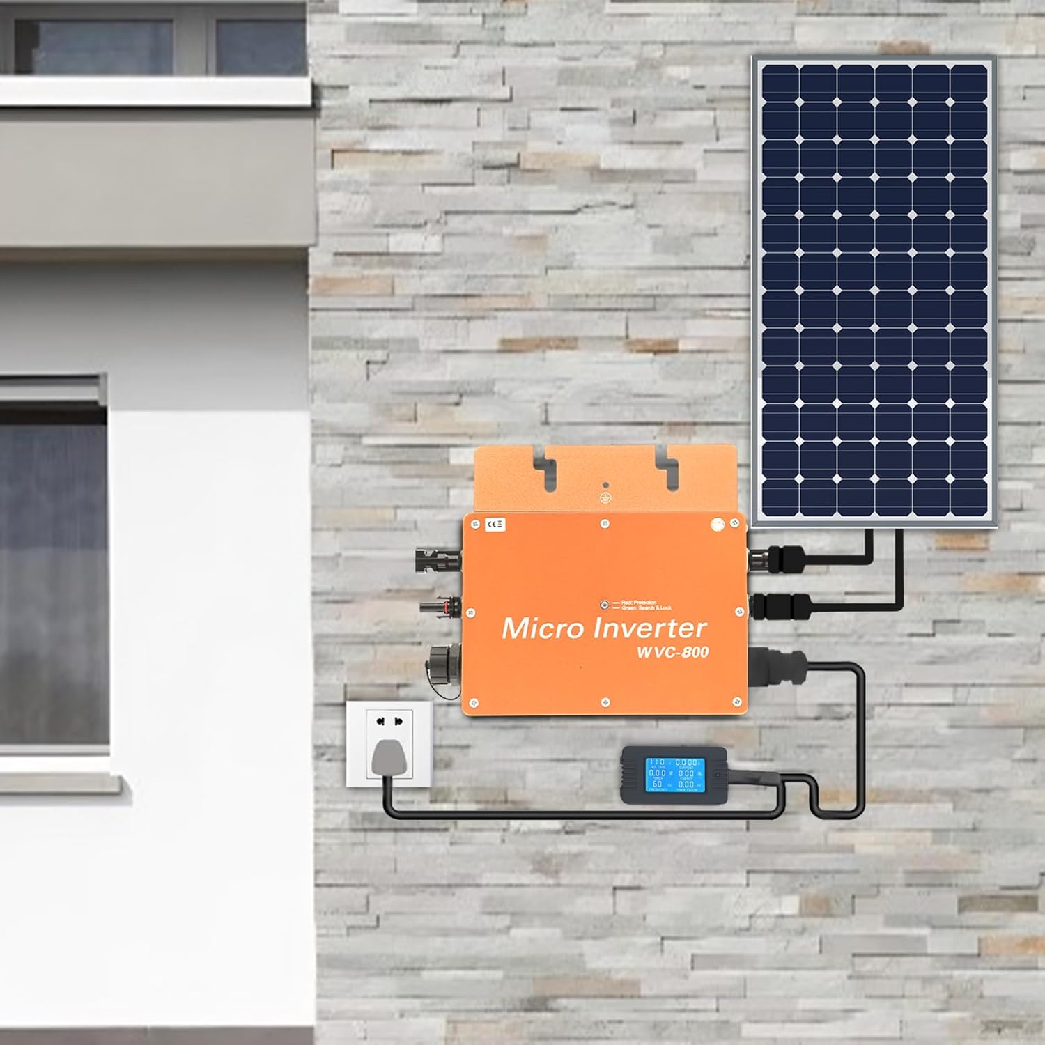 Solar Inverter 800W Aluminium Solar Power Inverters with LCD Display, Grid Tie Solar Inverter Kit for 22-50VDC Solar Panels, 120V (90-140VAC)&230V (170-260VAC) (Gold)