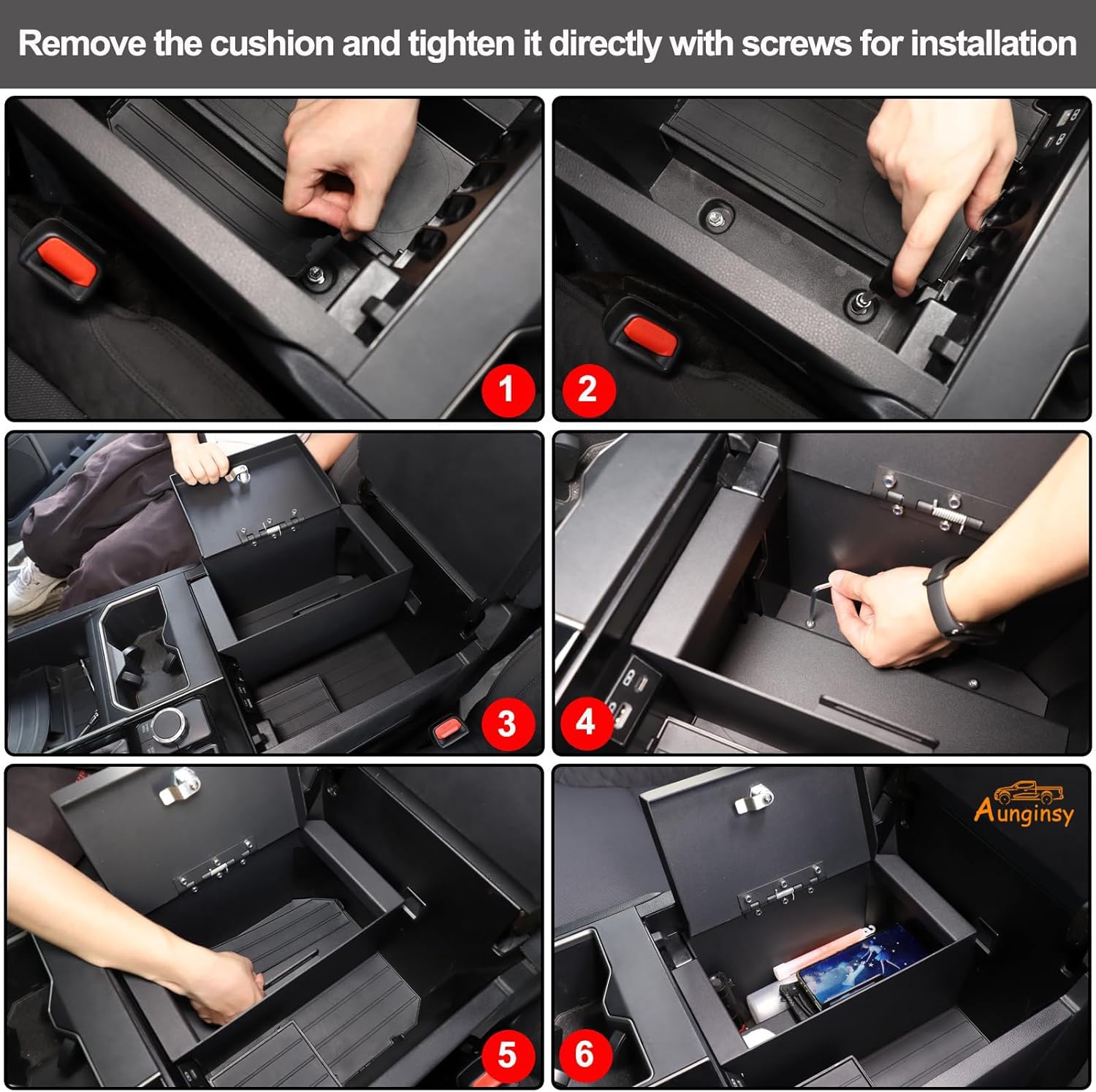 Aunginsy Car Center Console Lock Safe Box Armrest Storage Compatible with Toyota Tundra 2022-2025 Center Console Lock Box Armrest Security Organizer Tray with 3 Digit Combo Password Insert Accessories
