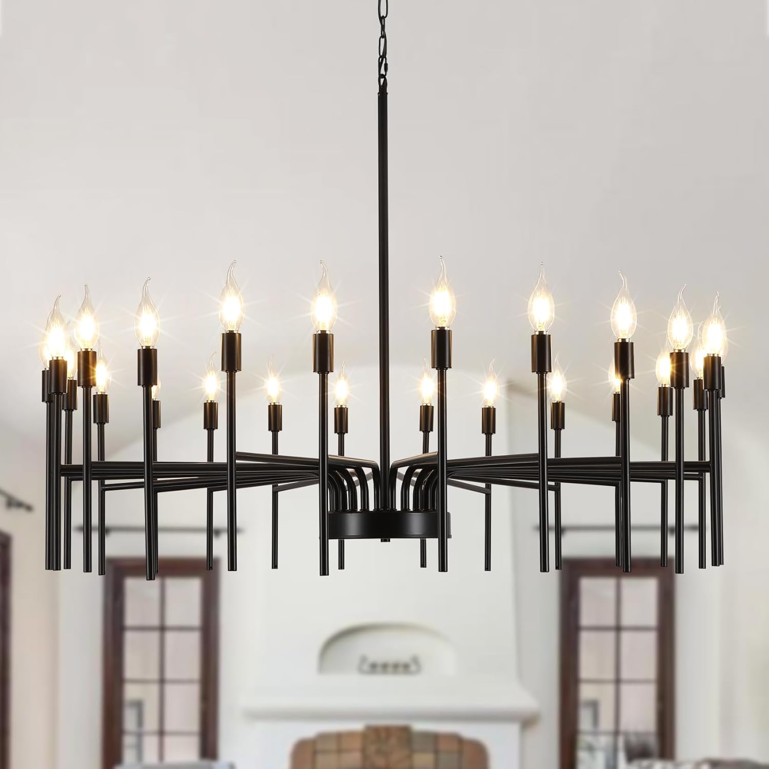 Black Chandelier 24 Light Large Modern Farmhouse Chandeliers for Dining Room Light Fixture, 40