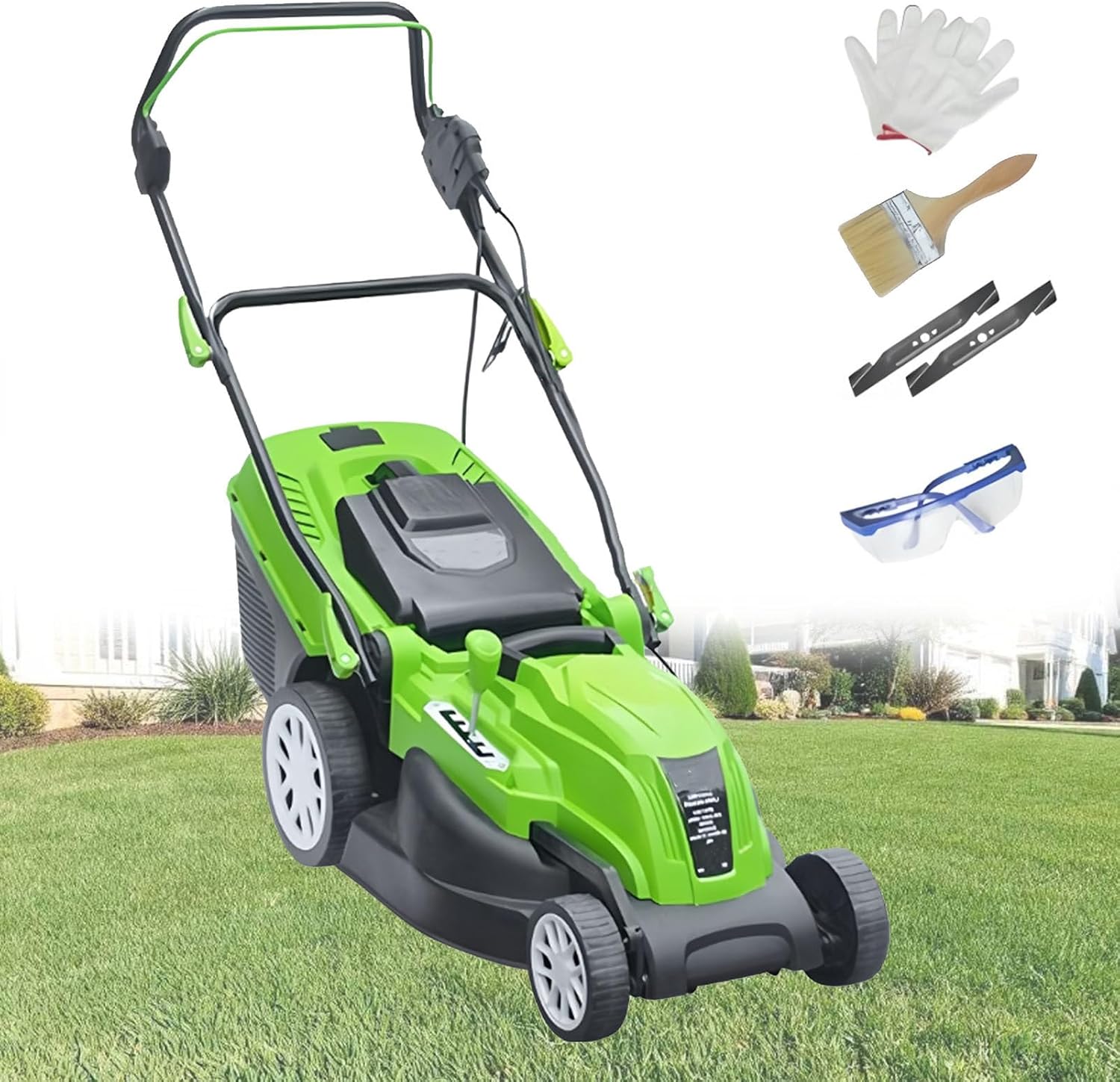 Electric Lawn Mower, Corded Push Mower with 3-Position Height Adjustment, Collection Box, Folding Handle, Electric Dethatcher for Yard, Lawn 2700W/42CM-Cord55M