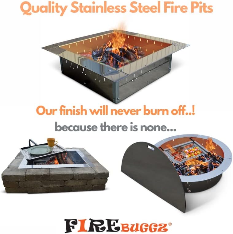 Firebuggz Heavy Duty Stainless Steel Fire Pit Ring Insert for Outdoors - 24”x 36” Rectagular Insert, 32”x 44” Outside Flange, 9