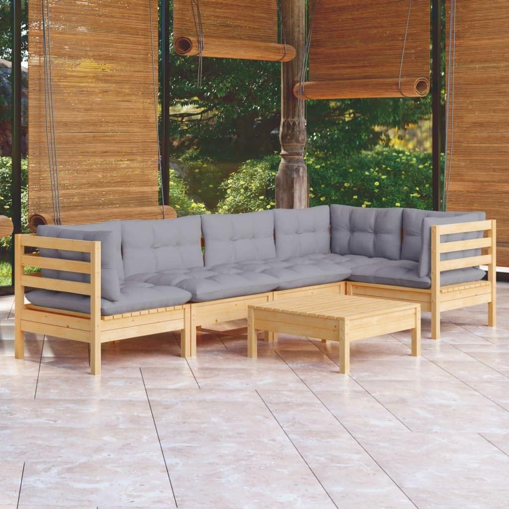 6 Piece Patio Lounge Set with Gray Cushions Pinewood,Premium Wooden Patio Lounge Set for Relaxation and Comfort Patio Furniture, Outdoor Furniture Sets
