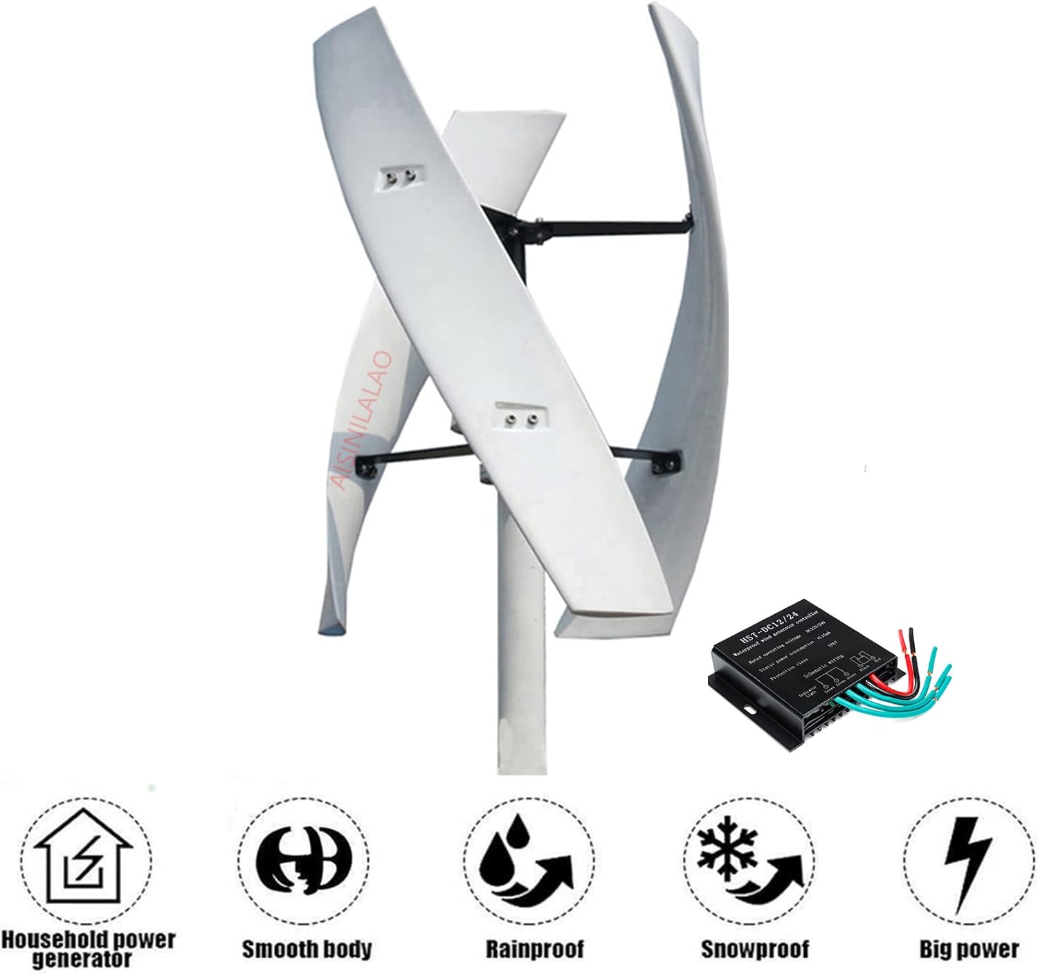 Wind Turbine Windmill,12V 24V 48V 2000W Power Generator Wind Turbine Generator 3 Blades Easy to Assemble Suitable for Courtyards with MPPT Controller(White)