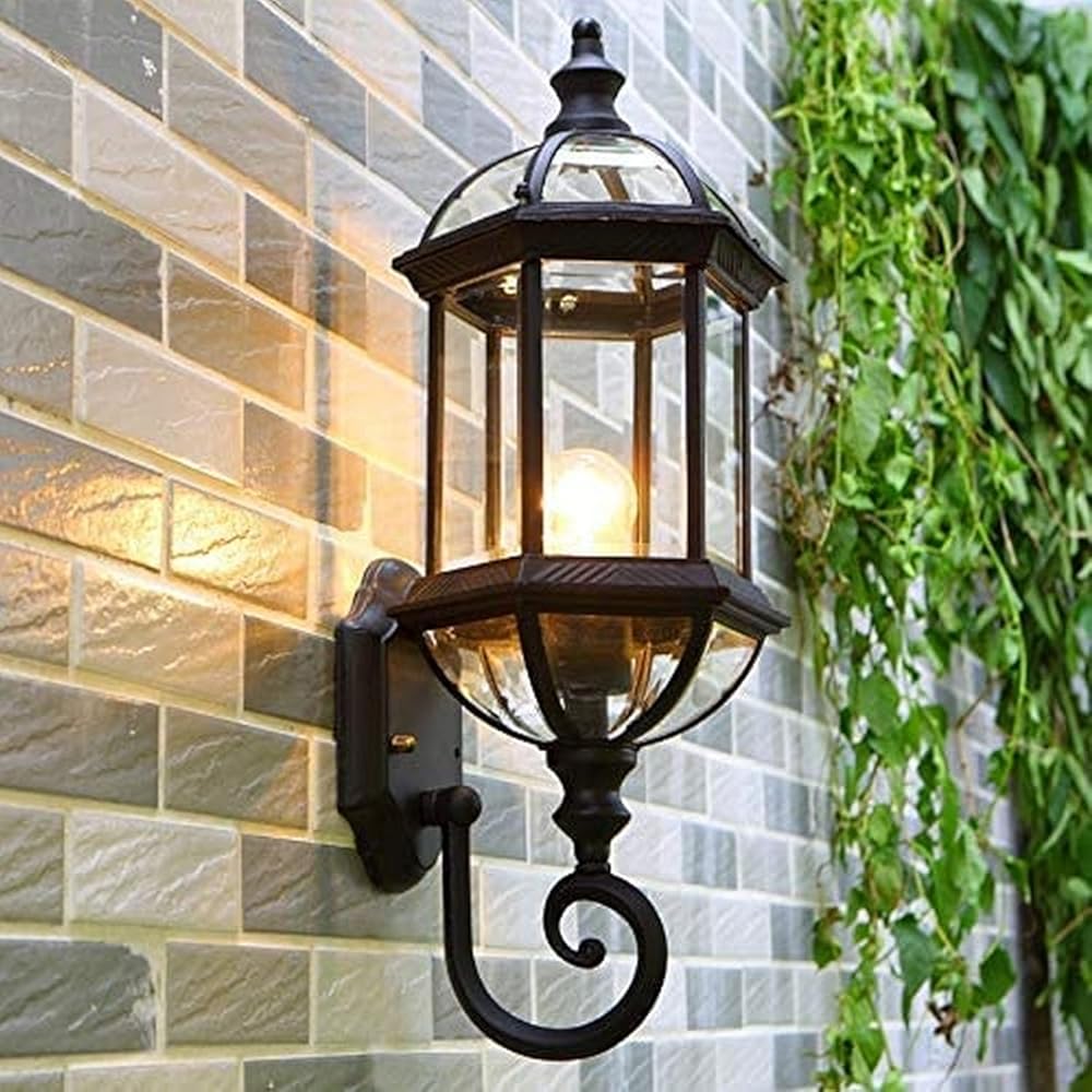 Wall Light Outdoor Waterproof Wall Light Lantern Glass Lamp Aluminum Garden Villa Corridor Balcony E27 Wall Sconce(Bulb Not Included) (Color:Gold) Home Decoration Wall Lamp ,Chandelier Ceiling Fixture