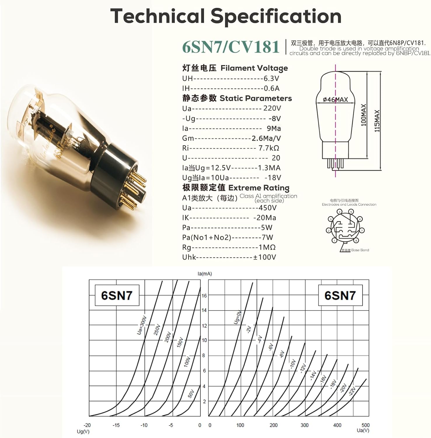 LINLAI 6SN7 1 pair Regular Free Matched Pairing HIFI Vacuum Valve Tubes Double Triode for Home Audio Amplifier