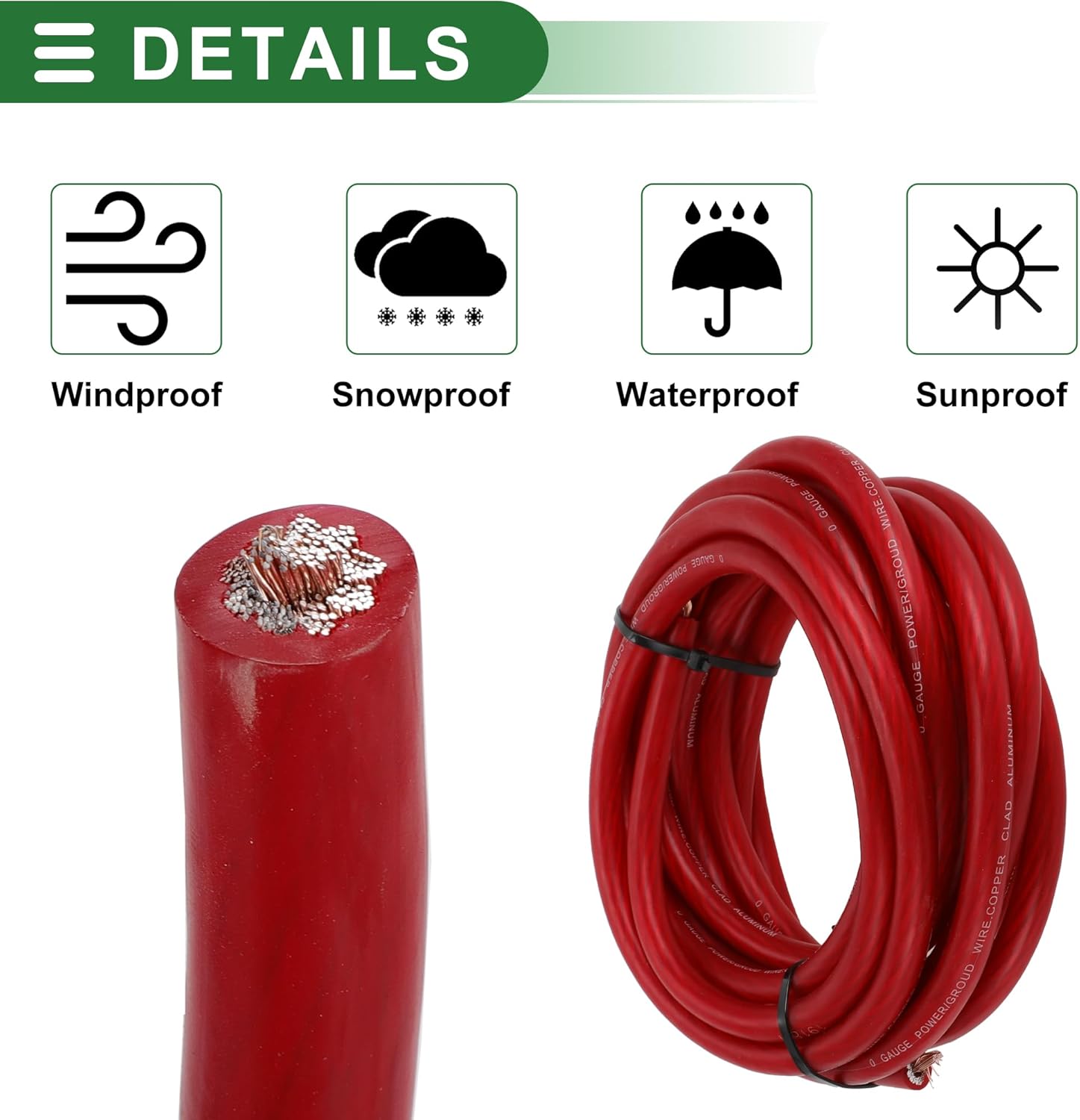 Motoforti 1/0 Gauge Ground Wire with Lugs& Heat Shrink Wrap Copper Clad Aluminum CCA - Car Amplifier Power & Ground Cable for Car Audio Speaker, 20 Feet Each-Black,Red