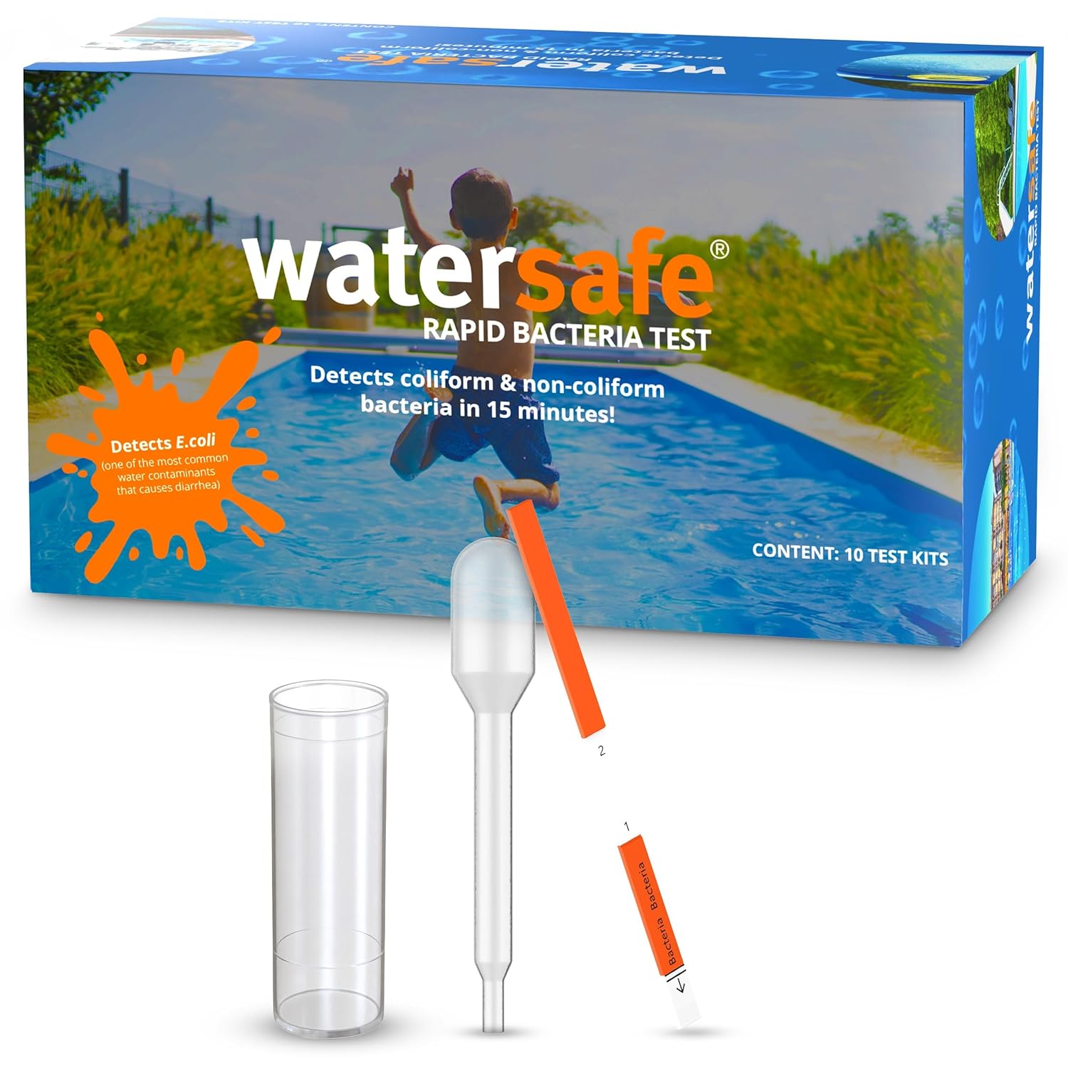 Pool and Spa Rapid Bacteria Test by Watersafe, Test Strips to Detect Down to 1 Bacteria/μL in 15 Minutes, Including E. coli and Salmonella, Pack of 100