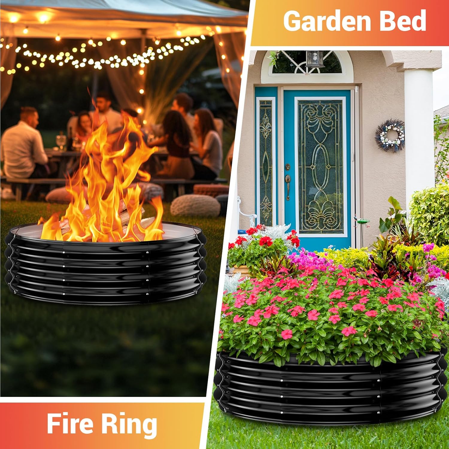 60IN Heavy Duty Fire Pit Ring for Outside - Large Wood Burning Fire Pits&Outdoor Fireplace,High Heat Resistant,12''Raised,Galvanized Steel Bonfire Pit Portable for Camping,Backyard,Patio