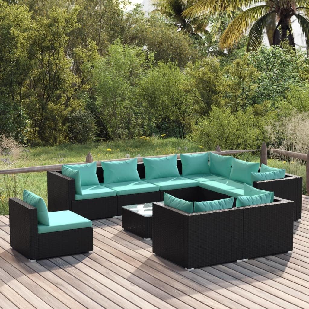 10 Piece Patio Lounge Set with Cushions Poly Rattan Black,Ultimate Relaxation Oasis: Modular Patio Lounge Set with Comfortable Cushions and WaterResistant Design Furniture Sets for Patio, Lawn & Garde