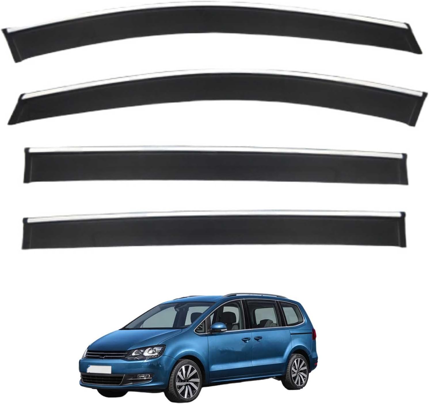 Window Deflectors for VW Sharan MK2/7N 2011-2022, Sun Rain Guard Window Visors Vent Shades with Bright Stripes Car Accessories