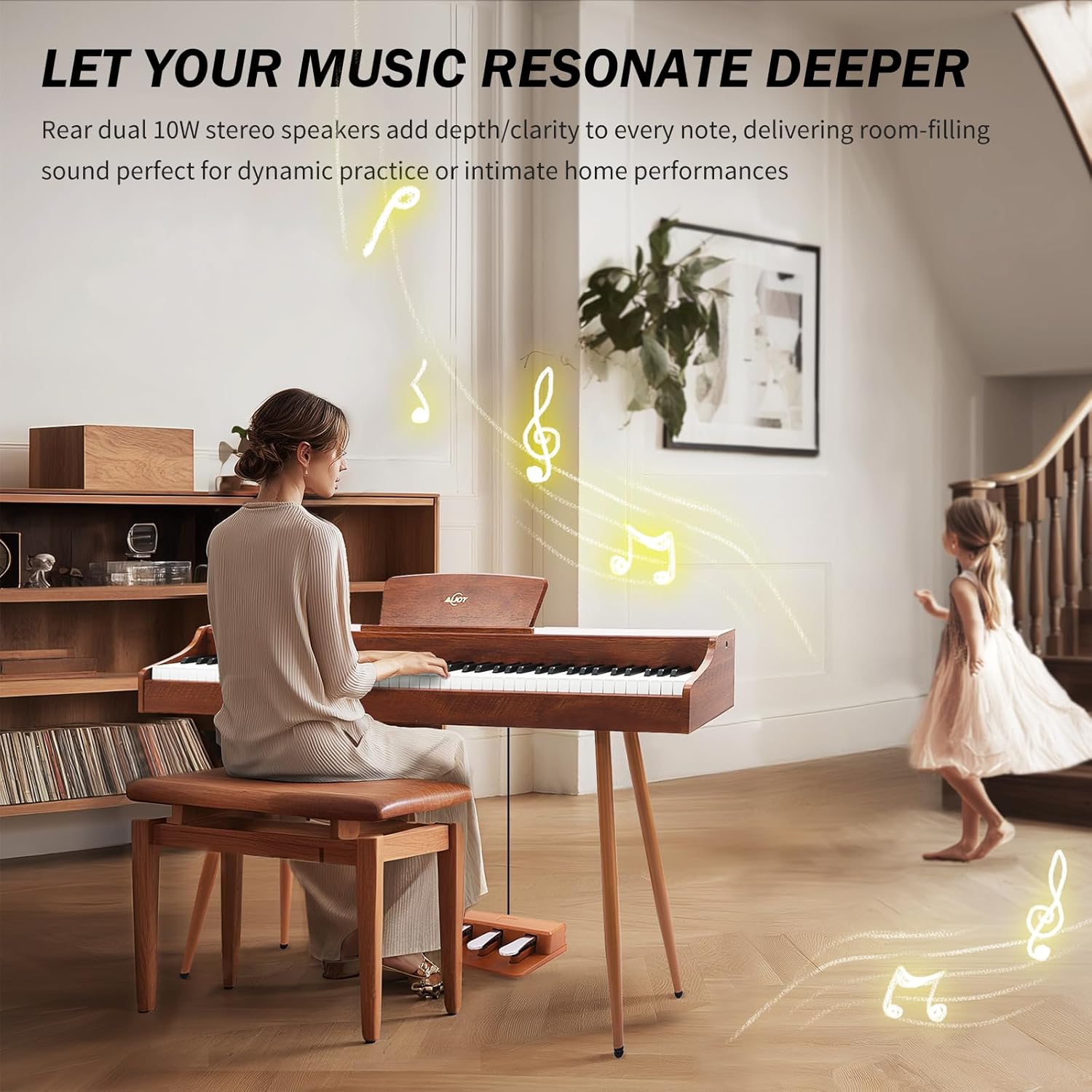 AiJoy Digital Piano 88-Key Hammer-action Weighted Keyboard, Full Size Wooden Electric Piano for Beginners with Triple Pedal, Compact Design, Supports MIDI/Headphone Connection, ADP-20