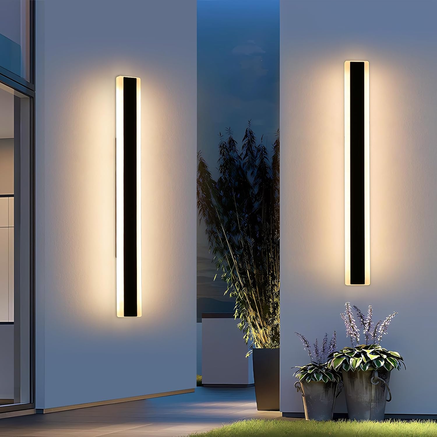 Mikeru 2pack 47.2inch Outdoor Wall Light Fixtures, 3000K Modern Outdoor Lights Exterior for House Ip65 Waterproof Rust Long LED Wall Light Fixtures Hardwire Wall Mount Exterior Lighting for Garage