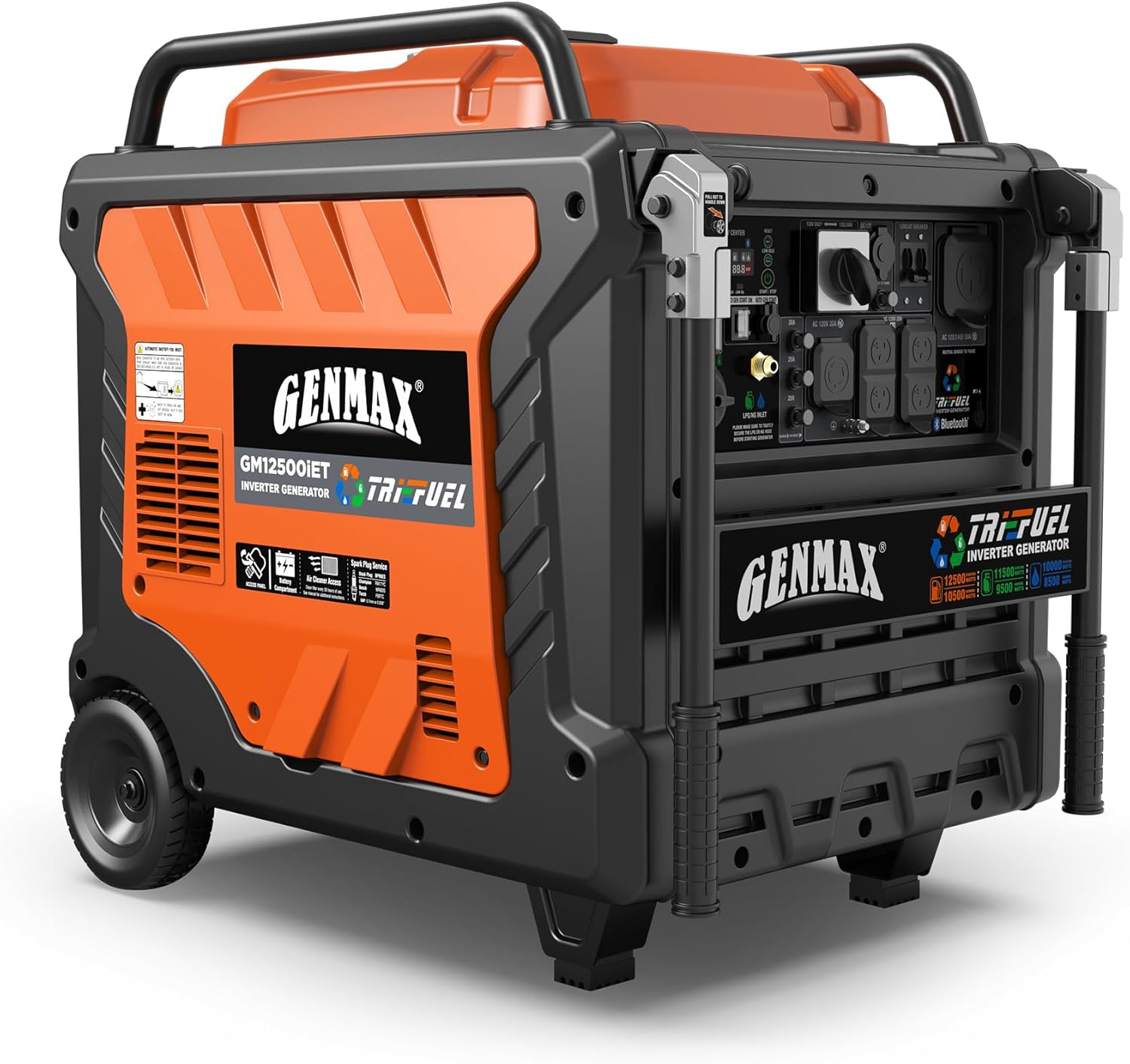 GENMAX 12500W Tri-Fuel Inverter Generator with CO Shield (2026 Model) - Quiet, 50A Outlet, 2-Wire Auto Start, Ideal for Home Backup, RV, Camping - EPA Compliant (GM12500iET)