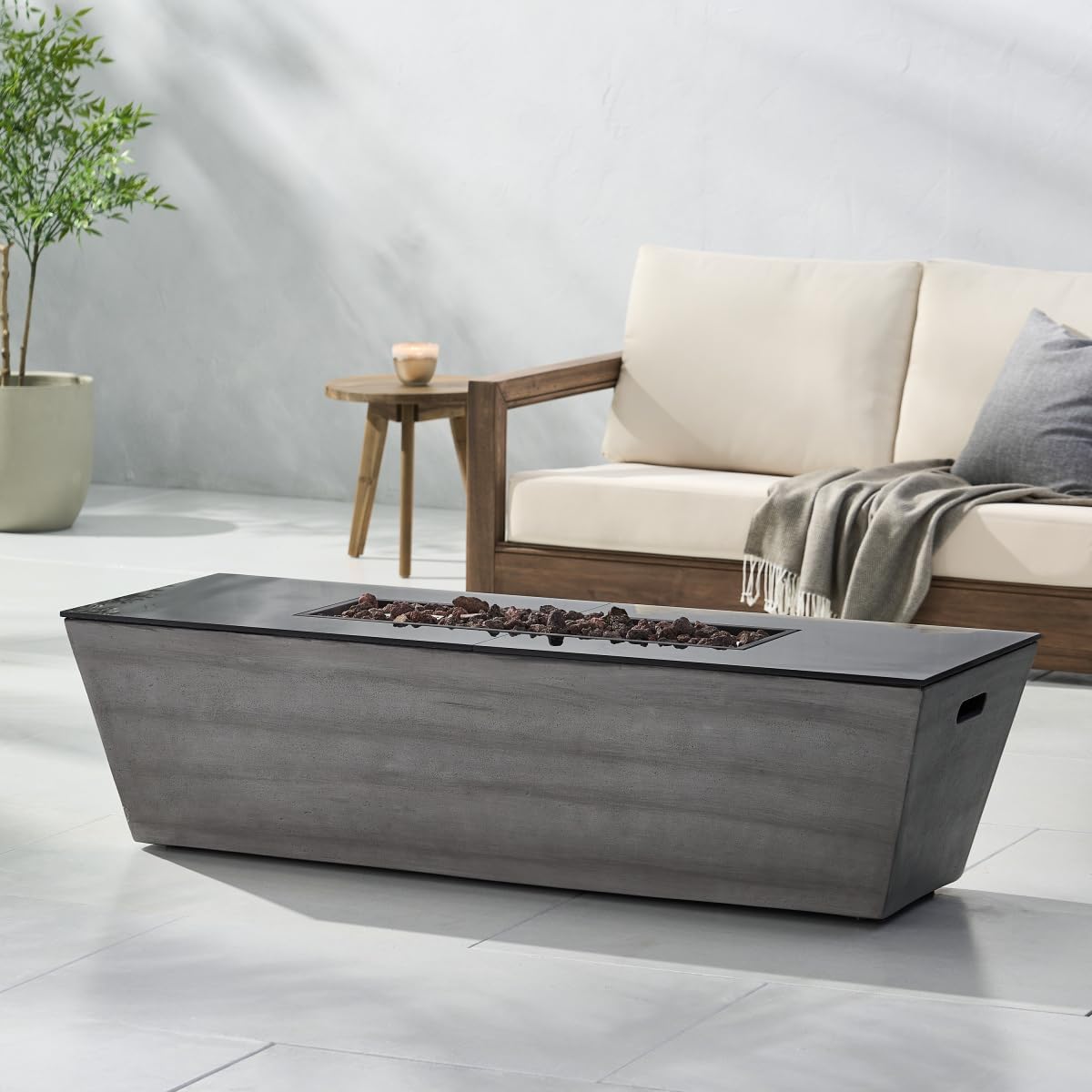 56-Inch Rectangle Modern Propane Fire Pit with Ceramic Top, 50,000 BTU, Black Gray Finish, No Assembly Required for Outdoor Patio