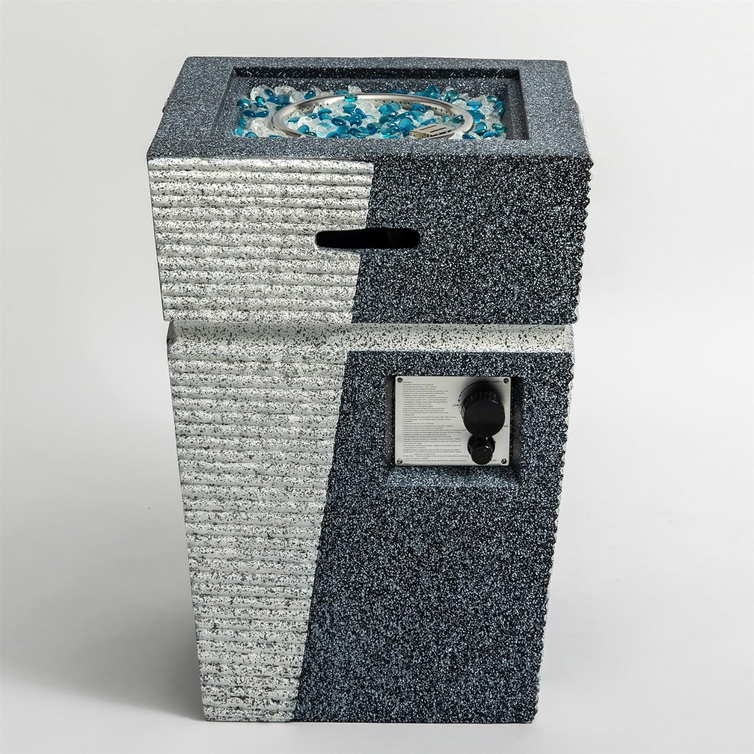 Outdoor Propane Fire Pit Column - Magnesium Oxide Construction, 40,000 BTU Heat Output, Electronic Pulse Ignition, Includes Glass Rocks & Rain Cover for Patio Warmth & Ambiance