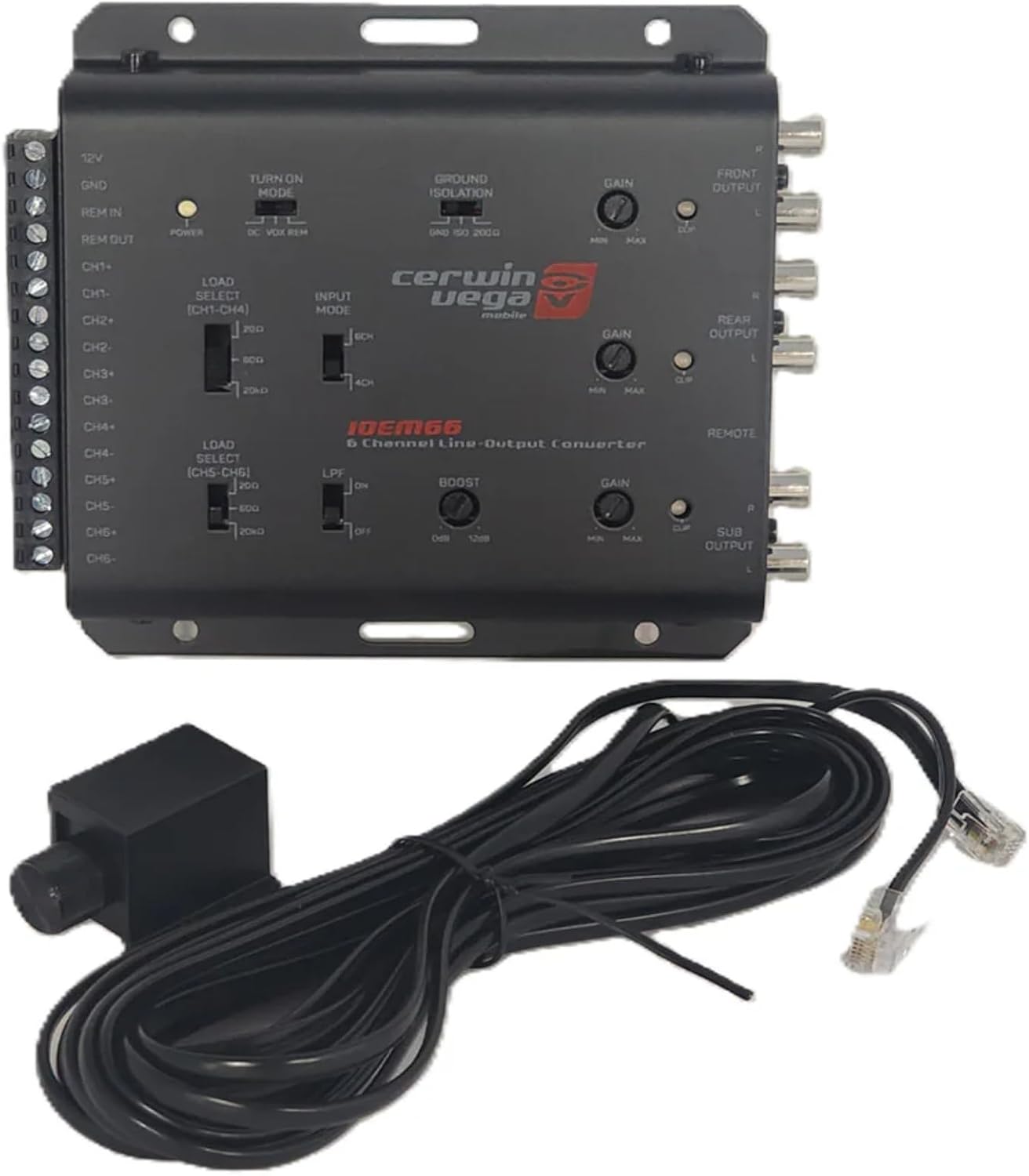 CERWIN-VEGA! 6-IN/6-OUT Line Output Converter Car Audio Amplifier Interface with RCA 6-Channel Flexibility Bass Knob Adjustable Frequency Ground Isolation IOEM66