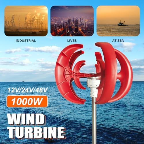 1000W Vertical Axis Wind Turbine Generator Kit - 12V/24V/48V Lantern Type, 5-Blade Design, Includes Controller & Permanent Magnet Generator for Roofs & Off-Grid Power Solutions