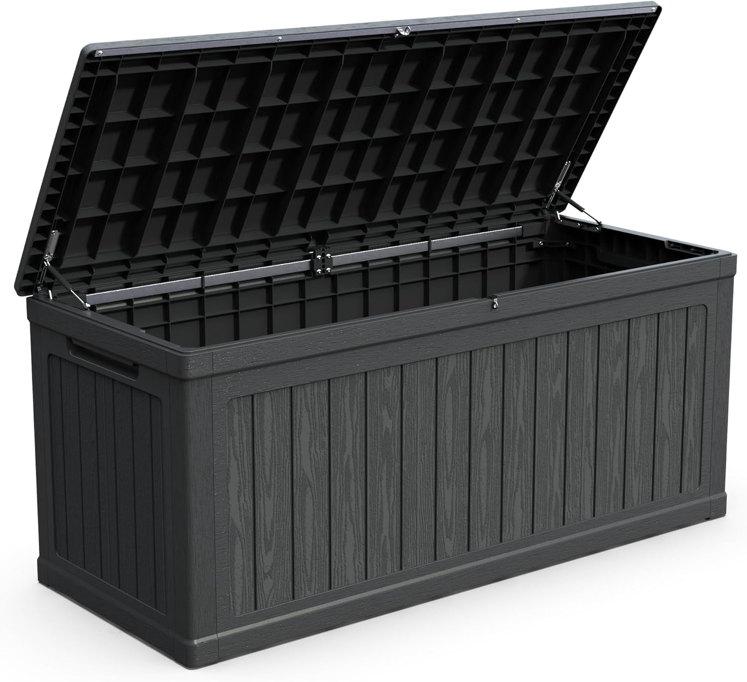 260 Gallon XXL Outdoor Deck Storage Box, Waterproof Resin Patio Storage Chest with Lockable Lid, Extra Large Cushion Furniture Tool Organizer Bench Table for Garden Pool Yard (Black)