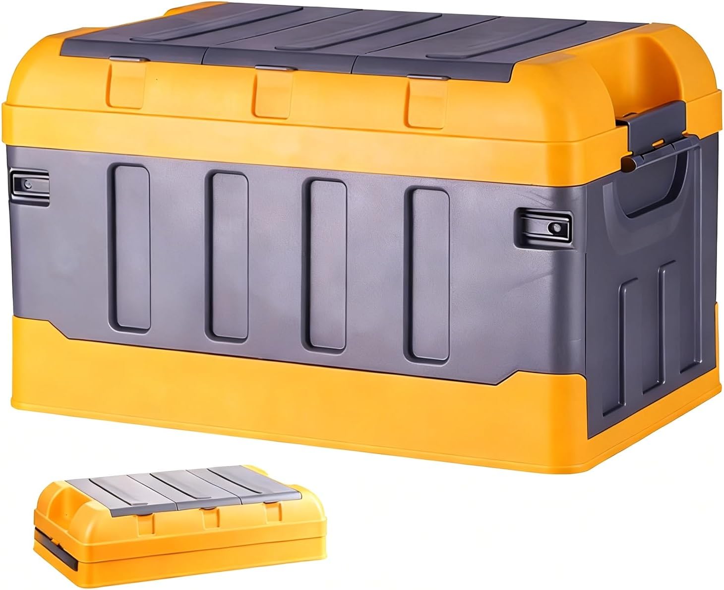 Outdoor Storage Deck box Plastic Storage box Multi Layer Storage box 240 lbs Capacity Durables Suitable for car Camping Garage and Home Storage(Yellow)