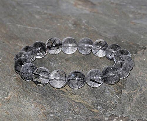 JEWELZ black rutilated quartz bracelet handmade 10mm grade black hair rutile quartz beaded gemstone stack bracelet black rutile unisex bracelet