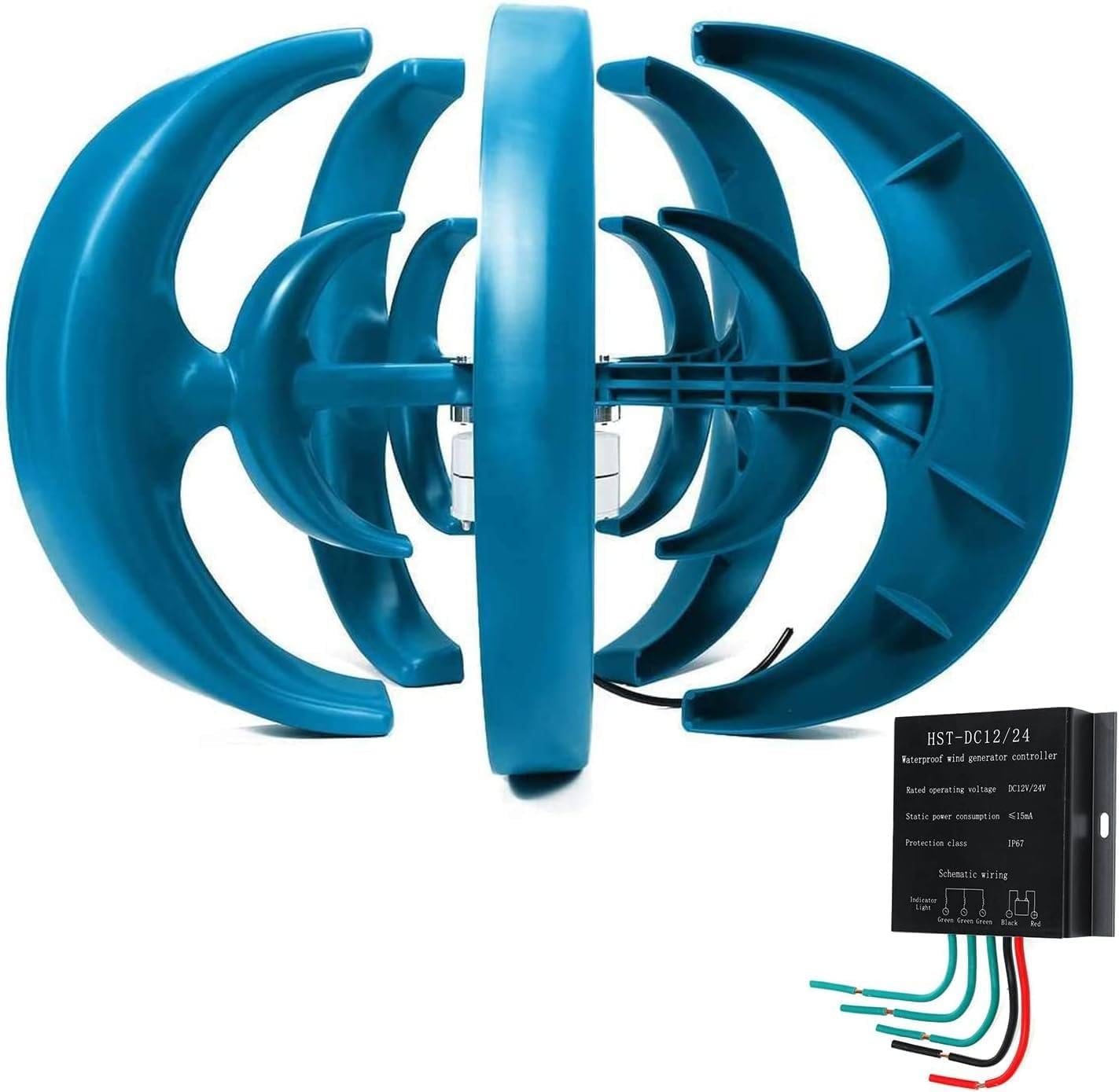 12V Blue Three-Phase Permanent Magnet Wind Generator, DIY Vertical Axis Wind Turbine Model, Renewable Energy Power Generator for Home Use