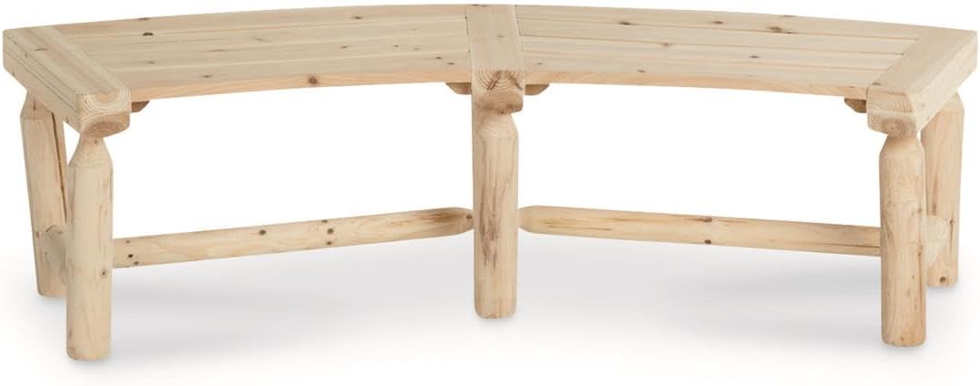 Curved Fire Pit Bench, Wood Log Bench Seat, Outdoor, Backyard, Rustic