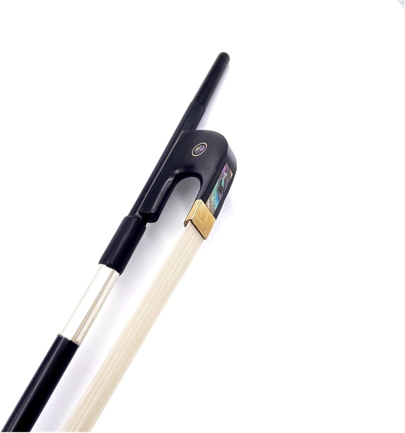TSTS 4/4,3/4,1/2 Upright Double Bass Bow Black Carbon Fiber Stick Horsetail Ebony Frog Full Size Violin Bow (Color : 1-2white Hair)