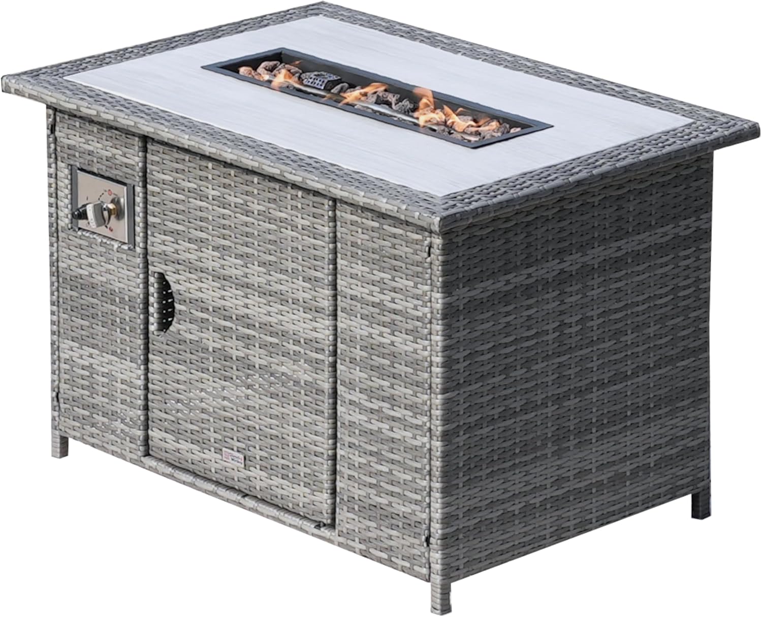 Outdoor Gas Fire Pit Table, Gray Wicker, Aluminum Frame