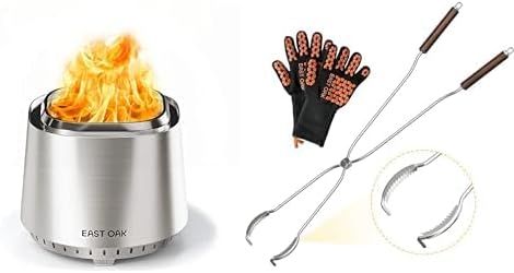 EAST OAK 17'' Fire Pit, Chisel Steel, with Tongs and Hook