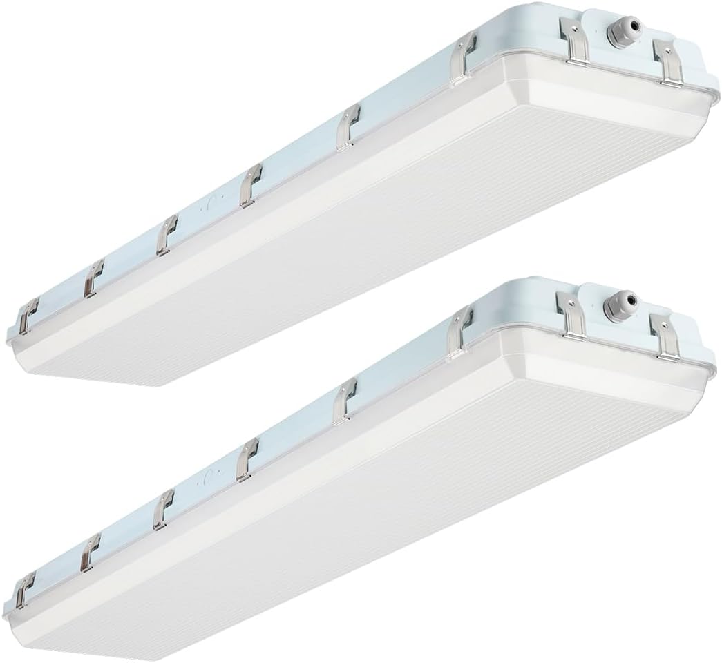 DAKASON 4FT LED Vapor Tight Lights, 4-Foot Vapor Proof Lighting Fixture 120/100/80W Selectable, IP65 Waterproof Linear Walk-in Cooler Light, AC120-277V Vapor Shop Light for Carport, Freezer, 2Pack