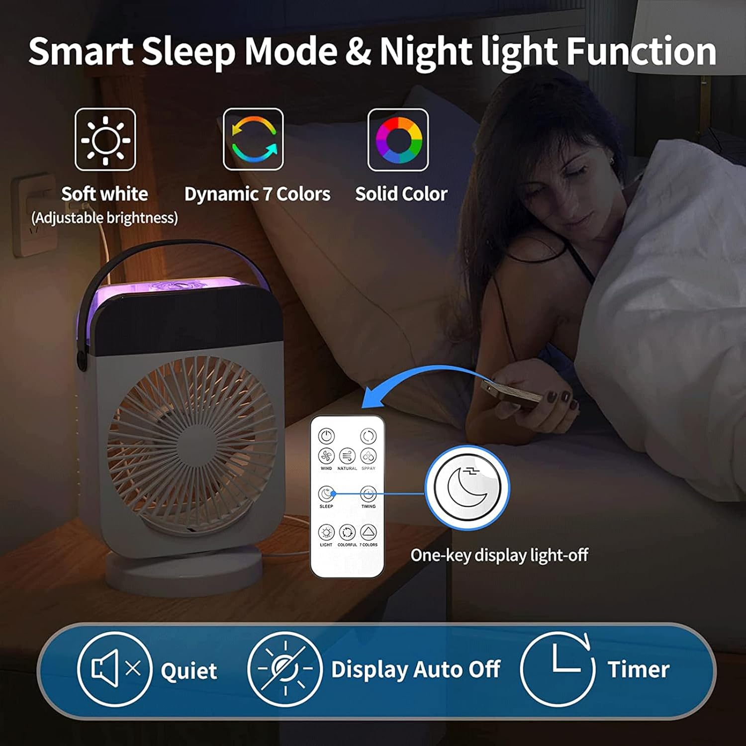 Portable Air Conditioner Fan,Small AC with Remote Control,4-in-1 Mini Air Cooling Fan,4 Wind Speeds Modes USB Desk Cooling Fan,Personal Air Conditioner Evaporative Air Cooler for Room/Office